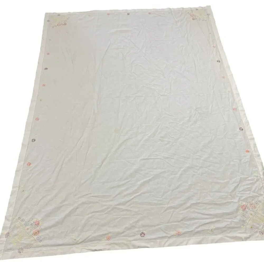 Vintage Embroidered Table Cloth Dining White Floral Pastel Farmhouse 80